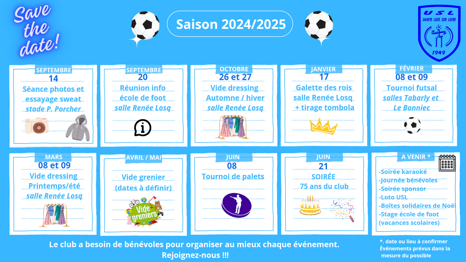 AGENDA EVENEMENTS DE LA SAISON