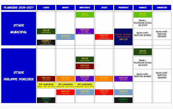 PLANNING ENTRAINEMENTS - SAISON 2026-2027